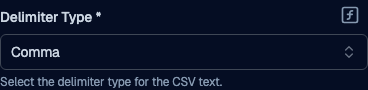 Convert CSV to JSON settings with Delimiter Type set to Comma